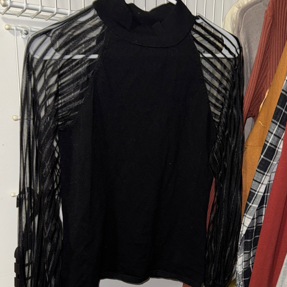 Les Copains Black Sheer Sleeve Blouse